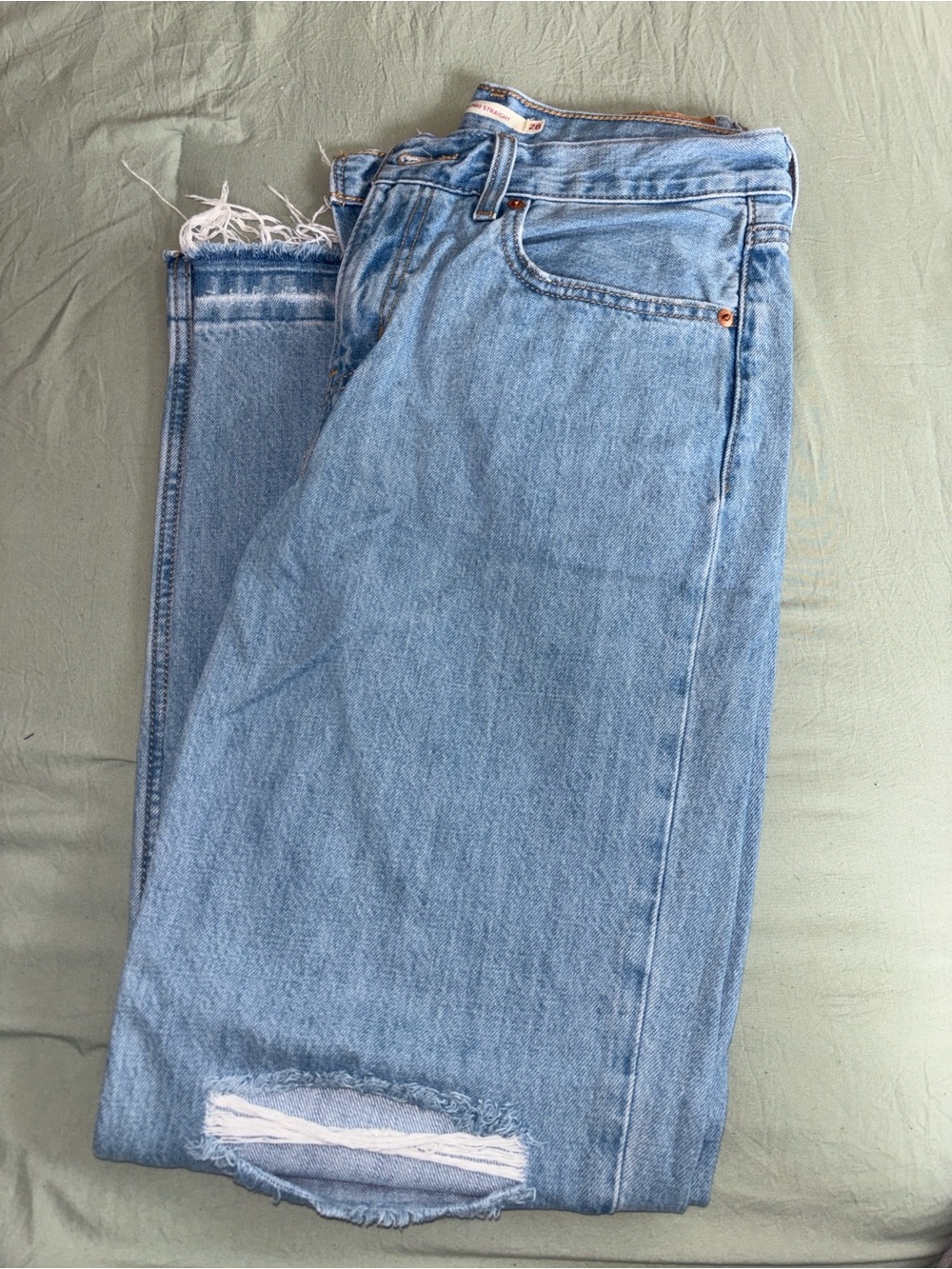 Levi's Women's Low Pro Straight-Leg Distressed Jeans - Medium Blue